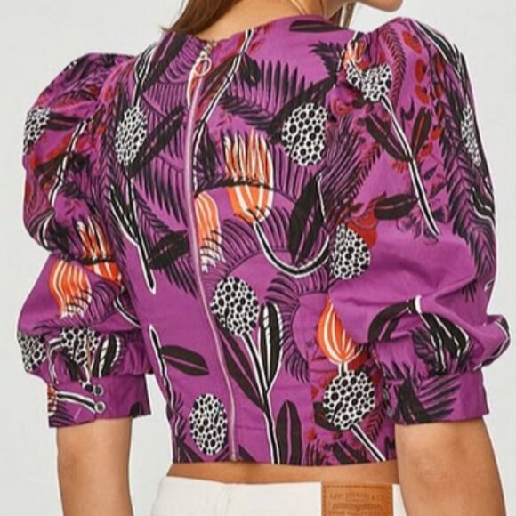 Desigual (collab. w/ Christian Lacroix) floral cropped blouse w/ back zip sz M - Picture 3 of 14